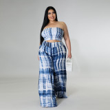 Plus Size Tie Dye Print Tube Top And Pants 2 Piece Sets NNWF-7468