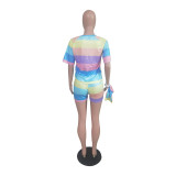 Colorful Striped Two Piece Shorts Sets (With Handbag)0BS-1309