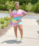 Colorful Striped Two Piece Shorts Sets (With Handbag)0BS-1309