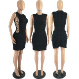 Solid Sleeveless Lace-Up Bodycon Mini Dress FOSF-8226