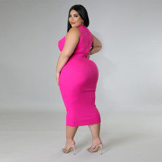 Plus Size Solid Sleeveless Midi Dress NNWF-7469