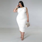 Plus Size Solid Sleeveless Midi Dress NNWF-7469