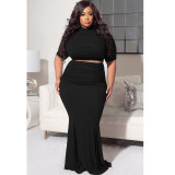 Plus Size Solid Ruched Maxi Skirt Two Piece Sets NNWF-7473