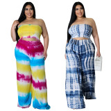 Plus Size Tie Dye Print Tube Top And Pants 2 Piece Sets NNWF-7468