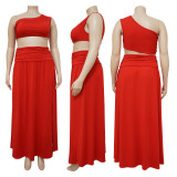 Plus Size One Shoulder High Split Skirt 2 Piece Sets (Without Chain)NNWF-7480