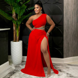 Plus Size One Shoulder High Split Skirt 2 Piece Sets (Without Chain)NNWF-7480