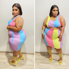 Plus Size Colorful Print Sleeveless 2 Piece Skirt Sets NNWF-7496