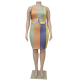 Plus Size Colorful Print Sleeveless 2 Piece Skirt Sets NNWF-7496