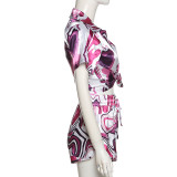 Casual Printed Short Sleeve Shirt Shorts Two Piece Set XEF-11569