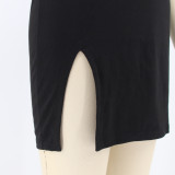 Solid Color Round Neck Hem Slit Short Sleeve Fashion Dress SFY-2173