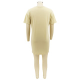 Solid Color Round Neck Hem Slit Short Sleeve Fashion Dress SFY-2173