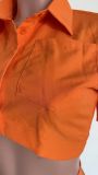 Solid Buttons Crop Top+Split Mini Skirt 2 Piece Sets HMS-5547
