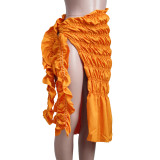 Fashion Sexy Solid Color Slit Ruched Skirt YS-S813