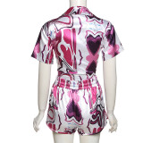 Casual Printed Short Sleeve Shirt Shorts Two Piece Set XEF-11569
