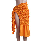 Fashion Sexy Solid Color Slit Ruched Skirt YS-S813