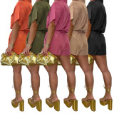 Casual Solid Short Sleeve Shirt Shorts Two Piece Set ASL-6578 