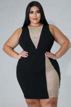 Plus Size Hot Drilling Mesh Patchwork Bodycon Dress OSM2-5303