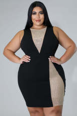 Plus Size Hot Drilling Mesh Patchwork Bodycon Dress OSM-5303