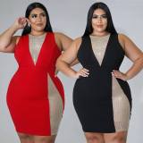 Plus Size Hot Drilling Mesh Patchwork Bodycon Dress OSM-5303