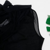 Plus Size Chiffon Black Sleeveless Irregular Top NY-2423