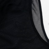 Plus Size Chiffon Black Sleeveless Irregular Top NY-2423