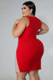 Plus Size Hot Drilling Mesh Patchwork Bodycon Dress OSM-5303