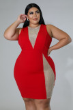 Plus Size Hot Drilling Mesh Patchwork Bodycon Dress OSM-5303