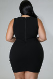 Plus Size Hot Drilling Mesh Patchwork Bodycon Dress OSM-5303