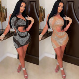 Hot Drilling Mesh Hollow Out Night Club Dress BY-5763