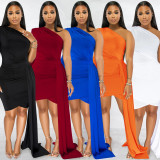 Solid One Shoulder Irregular Bodycon Dress BY-5817