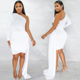 Solid One Shoulder Irregular Bodycon Dress BY-5817
