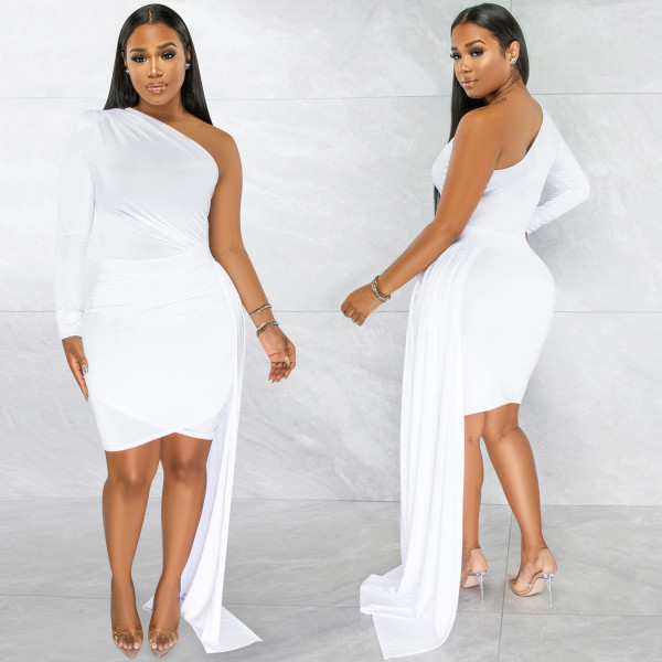 Solid One Shoulder Irregular Bodycon Dress BY-5817