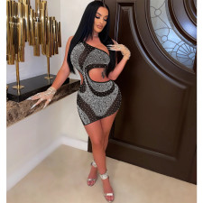 Hot Drilling Mesh Hollow Out Night Club Dress BY-5763