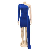 Solid One Shoulder Irregular Bodycon Dress BY-5817