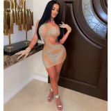 Hot Drilling Mesh Hollow Out Night Club Dress BY-5763