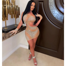 Hot Drilling Mesh Hollow Out Night Club Dress BY-5763