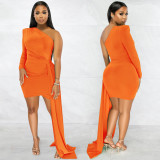 Solid One Shoulder Irregular Bodycon Dress BY-5817