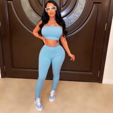 Solid Cami Top High Waist Pants 2 Piece Sets ME-8121