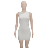 Solid Ribbed Knit Sleeveless Slim Mini Dress SH-390321