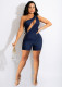 Sexy One Shoulder Sleeveless Zipper Romper ME-8119