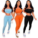 Solid Cami Top High Waist Pants 2 Piece Sets ME-8121