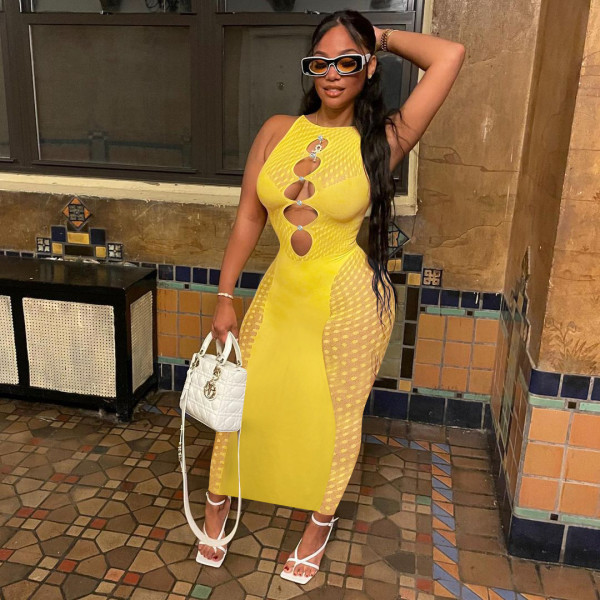 Sexy Mesh Patchwork Sleeveless Maxi Dress ME-8122