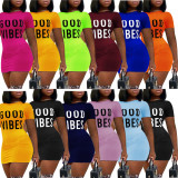 Letter Print Short Sleeve O Neck Mini Dress LSD-88222