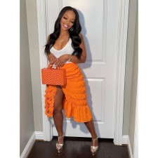 Solid Ruched Split Knotted Midi Skirt LSD-82086