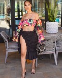 Solid Ruched Split Knotted Midi Skirt LSD-82086