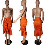 Solid Ruched Split Knotted Midi Skirt LSD-82086