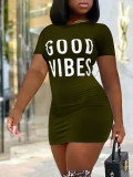 Letter Print Short Sleeve O Neck Mini Dress LSD-88222