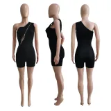 Sexy One Shoulder Sleeveless Zipper Romper ME-8119