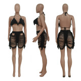 Sexy Tassel Hollow Out Two Piece Shorts Sets TR-1210