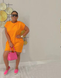 Plus Size Solid Pockets Casual Dress YH-5264